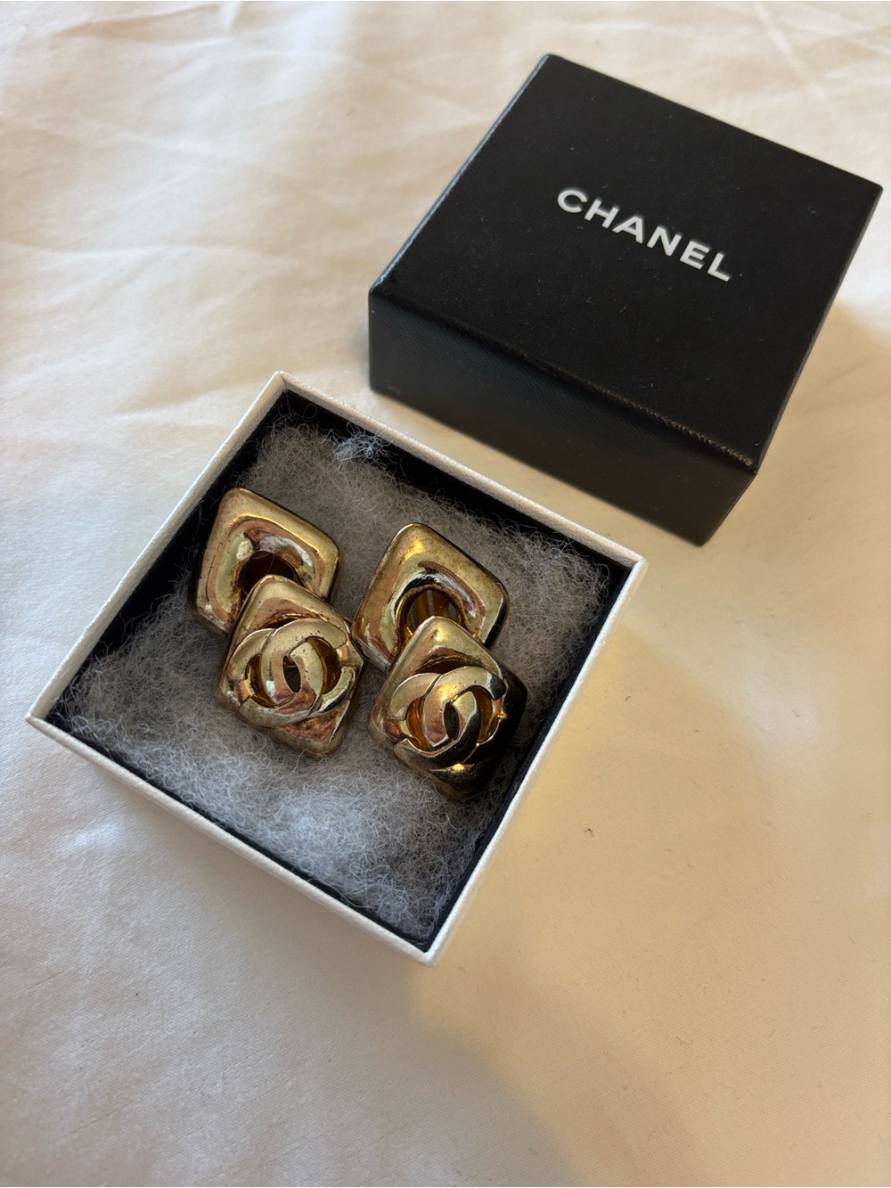 CHANEL Gold Square CC Clip-On Earrings
